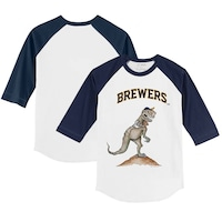 Infant Tiny Turnip White/Navy Milwaukee Brewers TT Rex Raglan 3/4 Sleeve T-Shirt