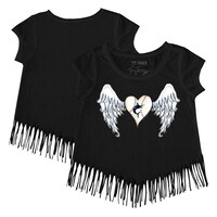 Girls Toddler Tiny Turnip Black Miami Marlins Angel Wings Fringe T-Shirt