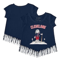 Girls Toddler Tiny Turnip Navy Cleveland Guardians Astronaut Fringe T-Shirt