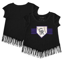 Girls Toddler Tiny Turnip Black Colorado Rockies Base Stripe Fringe T-Shirt