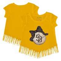 Girls Toddler Tiny Turnip Gold San Diego Padres Baseball Bow Fringe T-Shirt