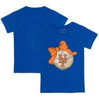Toddler Tiny Turnip Royal New York Mets Baseball Bow T-Shirt