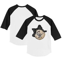Toddler Tiny Turnip White/Black Colorado Rockies Baseball Bow 3/4-Sleeve Raglan T-Shirt