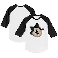 Toddler Tiny Turnip White/Black Chicago White Sox Baseball Bow 3/4-Sleeve Raglan T-Shirt