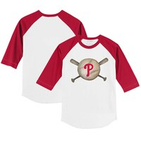 Toddler Tiny Turnip White/Red Philadelphia Phillies Baseball Cross Bats 3/4-Sleeve Raglan T-Shirt