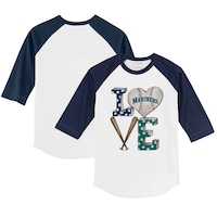 Toddler Tiny Turnip White/Navy Seattle Mariners Baseball Love 3/4-Sleeve Raglan T-Shirt