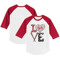 Toddler Tiny Turnip White/Red Cincinnati Reds Baseball Love 3/4-Sleeve Raglan T-Shirt