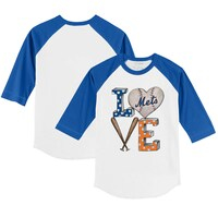 Toddler Tiny Turnip White/Royal New York Mets Baseball Love 3/4-Sleeve Raglan T-Shirt