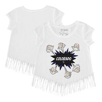 Girls Toddler Tiny Turnip White Colorado Rockies Baseball Pow Fringe T-Shirt