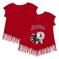 Girls Toddler Tiny Turnip Red Los Angeles Angels Baseball Tear Fringe T-Shirt