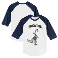 Toddler Tiny Turnip White/Navy Milwaukee Brewers Bronto 3/4-Sleeve Raglan T-Shirt