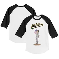 Toddler Tiny Turnip White/Black Oakland Athletics Bubbles 3/4-Sleeve Raglan T-Shirt