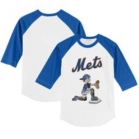 Toddler Tiny Turnip White/Royal New York Mets Caleb 3/4-Sleeve Raglan T-Shirt