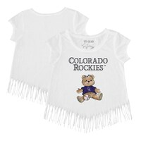 Girls Toddler Tiny Turnip White Colorado Rockies Girl Teddy Fringe T-Shirt