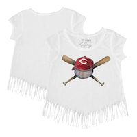 Girls Toddler Tiny Turnip White Cincinnati Reds Hat Crossbats Fringe T-Shirt
