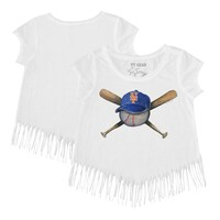 Girls Toddler Tiny Turnip White New York Mets Hat Crossbats Fringe T-Shirt