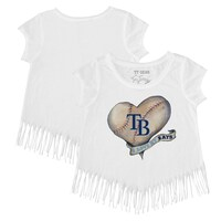 Girls Toddler Tiny Turnip White Tampa Bay Rays Heart Banner Fringe T-Shirt