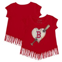 Girls Toddler Tiny Turnip Red Boston Red Sox Heart Bat Fringe T-Shirt