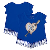 Girls Toddler Tiny Turnip Royal Kansas City Royals Heart Bat Fringe T-Shirt
