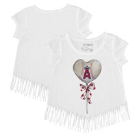 Girls Toddler Tiny Turnip White Los Angeles Angels Heart Lolly Fringe T-Shirt