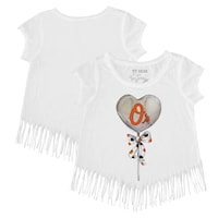 Girls Toddler Tiny Turnip White Baltimore Orioles Heart Lolly Fringe T-Shirt
