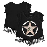 Girls Toddler Tiny Turnip Black Miami Marlins Military Star Fringe T-Shirt