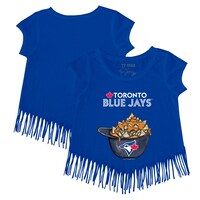 Girls Toddler Tiny Turnip Royal Toronto Blue Jays Nacho Helmet Fringe T-Shirt