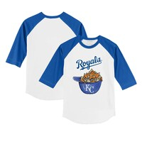 Toddler Tiny Turnip White/Royal Kansas City Royals Nacho Helmet 3/4-Sleeve Raglan T-Shirt