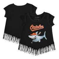 Girls Toddler Tiny Turnip Black Baltimore Orioles Shark Fringe T-Shirt