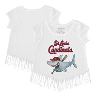 Girls Toddler Tiny Turnip White St. Louis Cardinals Shark Fringe T-Shirt