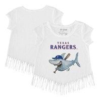 Girls Toddler Tiny Turnip White Texas Rangers Shark Fringe T-Shirt