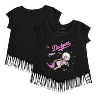 Girls Toddler Tiny Turnip Black Los Angeles Dodgers Space Unicorn Fringe T-Shirt