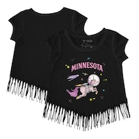 Girls Toddler Tiny Turnip Black Minnesota Twins Space Unicorn Fringe T-Shirt