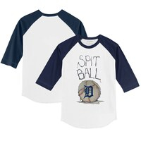 Toddler Tiny Turnip White/Navy Detroit Tigers Spit Ball 3/4-Sleeve Raglan T-Shirt
