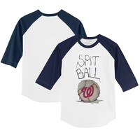 Toddler Tiny Turnip White/Navy Washington Nationals Spit Ball 3/4-Sleeve Raglan T-Shirt