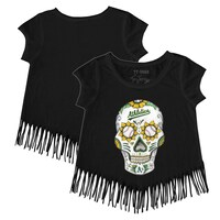 Girls Toddler Tiny Turnip Black Oakland Athletics Sugar Skull Fringe T-Shirt