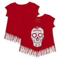 Girls Toddler Tiny Turnip Red Cincinnati Reds Sugar Skull Fringe T-Shirt