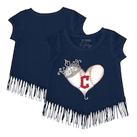 Girls Toddler Tiny Turnip Navy Cleveland Guardians Tiara Heart Fringe T-Shirt