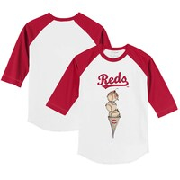 Toddler Tiny Turnip White/Red Cincinnati Reds Triple Scoop 3/4-Sleeve Raglan T-Shirt
