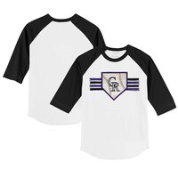 Youth Tiny Turnip White/Black Colorado Rockies Base Stripe 3/4-Sleeve Raglan T-Shirt