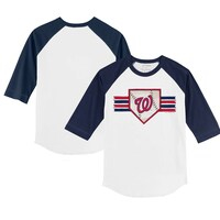 Youth Tiny Turnip White/Navy Washington Nationals Base Stripe 3/4-Sleeve Raglan T-Shirt