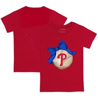 Youth Tiny Turnip Red Philadelphia Phillies Baseball Bow T-Shirt