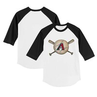 Youth Tiny Turnip White/Black Arizona Diamondbacks Baseball Cross Bats 3/4-Sleeve Raglan T-Shirt