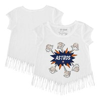 Girls Youth Tiny Turnip White Houston Astros Baseball Pow Fringe T-Shirt