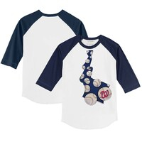 Youth Tiny Turnip White/Navy Washington Nationals Baseball Tie 3/4-Sleeve Raglan T-Shirt