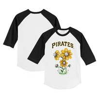 Youth Tiny Turnip White/Black Pittsburgh Pirates Blooming Baseballs 3/4-Sleeve Raglan T-Shirt