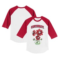 Youth Tiny Turnip White/Red Cincinnati Reds Blooming Baseballs 3/4-Sleeve Raglan T-Shirt