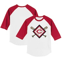 Youth Tiny Turnip White/Red Cincinnati Reds Diamond Cross Bats 3/4-Sleeve Raglan T-Shirt