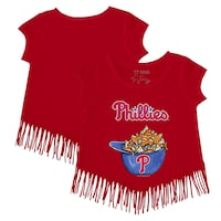 Girls Youth Tiny Turnip Red Philadelphia Phillies Nacho Helmet Fringe T-Shirt