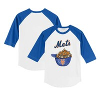 Youth Tiny Turnip White/Royal New York Mets Nacho Helmet 3/4-Sleeve Raglan T-Shirt